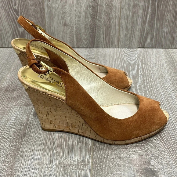 MICHAEL Michael Kors Cork Wedge Peep Toe Faux Suede Sandal 9M - Picture 3 of 15
